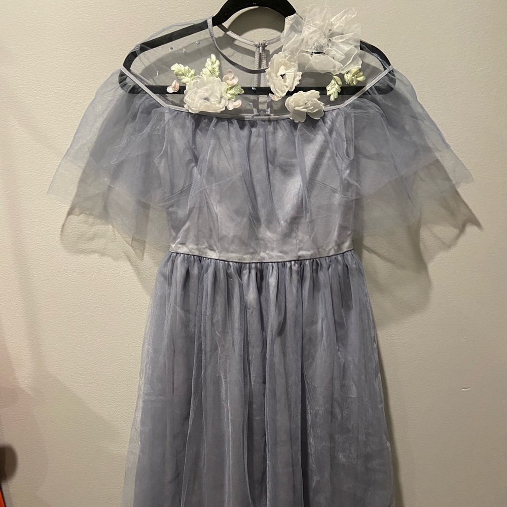 Grey Floral Formal Short Sleeveless Ball Gown VINTAGE